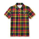 Buchanan Modern Tartan Crest Birdseye Mesh Polo Shirt