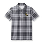 Douglas Grey Modern Tartan Crest Birdseye Mesh Polo Shirt