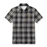 Menzies Black - White Ancient Tartan Crest Birdseye Mesh Polo Shirt