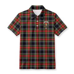 Stewart Black Tartan Crest Birdseye Mesh Polo Shirt