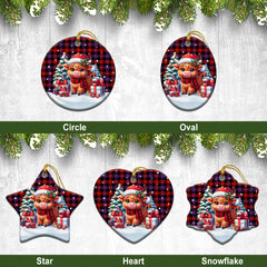 Broun Modern Tartan Christmas Ceramic Ornament - Highland Cow Winter Style