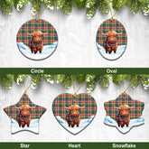 Buchanan Ancient Tartan Christmas Ceramic Ornament - Highland Cows Snow Style