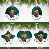MacKenzie Ancient Tartan Christmas Ceramic Ornament - Highland Cows Snow Style