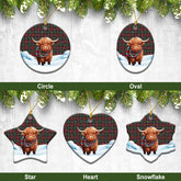 MacKintosh Hunting Modern Tartan Christmas Ceramic Ornament - Highland Cows Snow Style