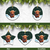 McAulay Hunting Ancient Tartan Christmas Ceramic Ornament - Highland Cows Snow Style