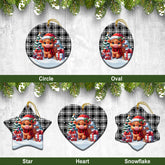 Menzies Black - White Modern Tartan Christmas Ceramic Ornament - Highland Cow Winter Style