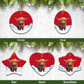 Rose Modern Tartan Christmas Ceramic Ornament - Highland Cows Snow Style