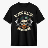 Black Watch Tartan Crest 2D T-shirt - Alba Skull Style