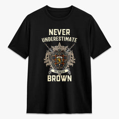 Brown Ancient Tartan Crest 2D T-shirt - Never Underestimate Style