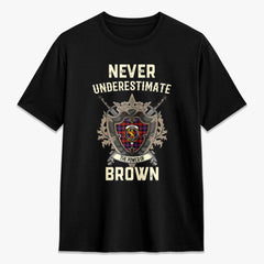 Brown Modern Tartan Crest 2D T-shirt - Never Underestimate Style