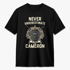 Cameron of Erracht Modern Tartan Crest 2D T-shirt - Never Underestimate Style
