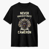 Cameron of Erracht Weathered Tartan Crest 2D T-shirt - Never Underestimate Style