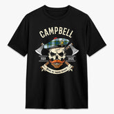 Campbell Dress Tartan Crest 2D T-shirt - Alba Skull Style
