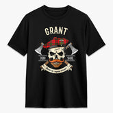 Grant Modern Tartan Crest 2D T-shirt - Alba Skull Style