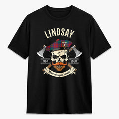 Lindsay Modern Tartan Crest 2D T-shirt - Alba Skull Style