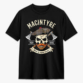 MacIntyre Hunting Weathered Tartan Crest 2D T-shirt - Alba Skull Style