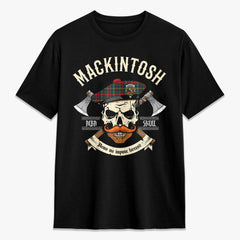 MacKintosh Hunting Modern Tartan Crest 2D T-shirt - Alba Skull Style