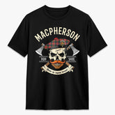 MacPherson Ancient Tartan Crest 2D T-shirt - Alba Skull Style