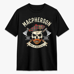 MacPherson Ancient Tartan Crest 2D T-shirt - Alba Skull Style