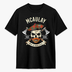 McAulay Ancient Tartan Crest 2D T-shirt - Alba Skull Style