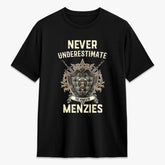 Menzies Black - White Ancient Tartan Crest 2D T-shirt - Never Underestimate Style