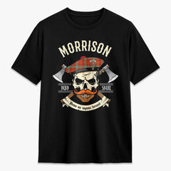 Morrison Red Ancient Tartan Crest 2D T-shirt - Alba Skull Style