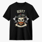 Scott Green Modern Tartan Crest 2D T-shirt - Alba Skull Style