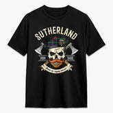 Sutherland Modern Tartan Crest 2D T-shirt - Alba Skull Style