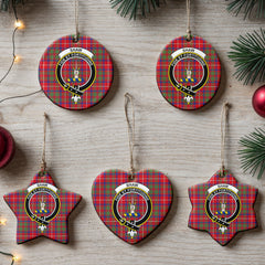 Shaw Red Modern Tartan Crest Christmas Ceramic Ornament