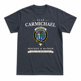 Carmichael Ancient Tartan Crest Mischief and Mayhem T-shirt