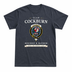 Cockburn Ancient Tartan Crest Mischief and Mayhem T-shirt