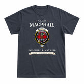 MacPhail Clan Tartan Crest Mischief and Mayhem T-shirt