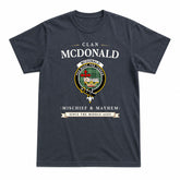 McDonald Lord of the Isles Hunting Tartan Crest Mischief and Mayhem T-shirt