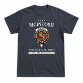 McIntosh Hunting Modern Tartan Crest Mischief and Mayhem T-shirt