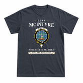 McIntyre Hunting Ancient Tartan Crest Mischief and Mayhem T-shirt
