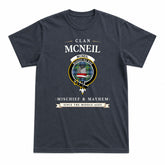 McNeil of Barra Ancient Tartan Crest Mischief and Mayhem T-shirt
