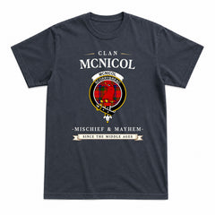 McNicol (of Scorrybreac) Tartan Crest Mischief and Mayhem T-shirt