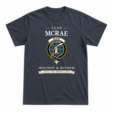 McRae Hunting Ancient Tartan Crest Mischief and Mayhem T-shirt