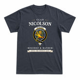 Nicolson Hunting Ancient Tartan Crest Mischief and Mayhem T-shirt