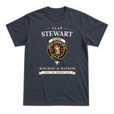 Stewart Black Tartan Crest Mischief and Mayhem T-shirt