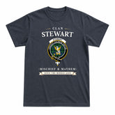 Stewart Hunting Modern Tartan Crest Mischief and Mayhem T-shirt