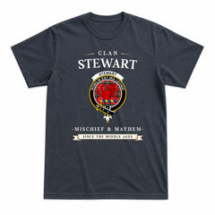 Stewart (Stuart) of Bute Tartan Crest Mischief and Mayhem T-shirt