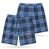 MacKay Blue Tartan Crest Men's Beach Shorts