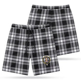 Menzies Black - White Modern Tartan Crest Men's Beach Shorts