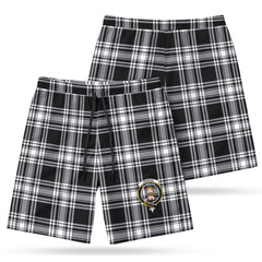 Menzies Black - White Modern Tartan Crest Men's Beach Shorts