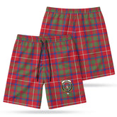 Shaw Red Modern Tartan Crest Men's Beach Shorts