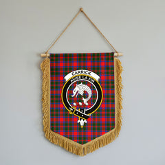 Carrick District Tartan Crest Wall Hanging Banner - Wood Pole