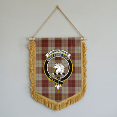 Cunningham Burgundy Dancers Tartan Crest Wall Hanging Banner - Wood Pole