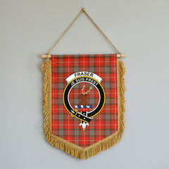 Fraser (of Lovat) Weathered Tartan Crest Wall Hanging Banner - Wood Pole