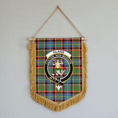 Glass Tartan Crest Wall Hanging Banner - Wood Pole